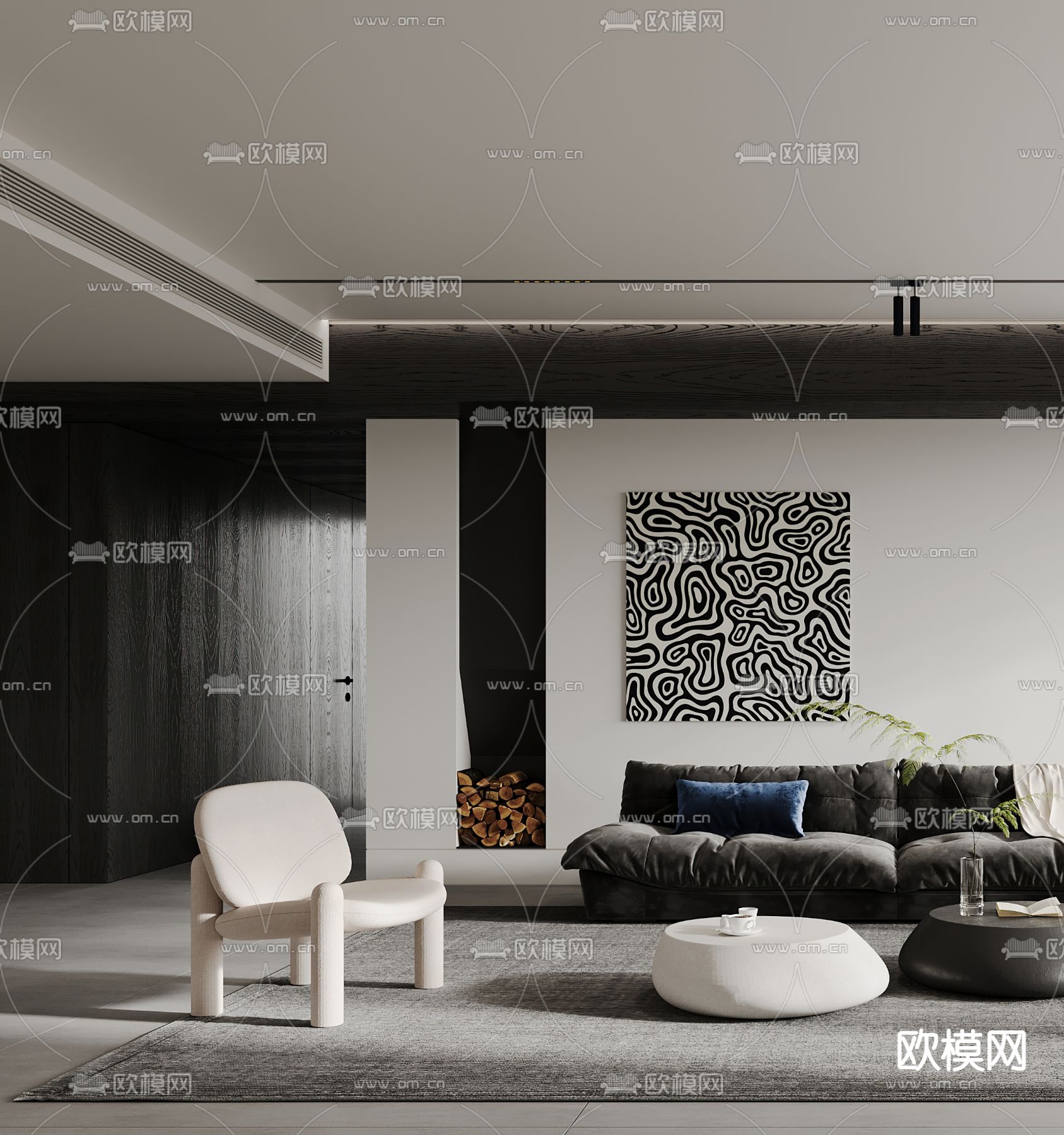 现代高级灰客厅3d模型下载（渲染图3）