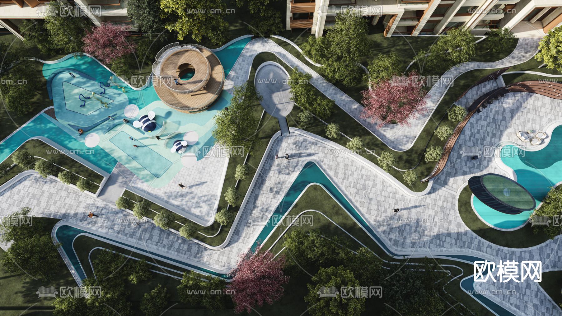 现代小区景观su模型下载（渲染图2）