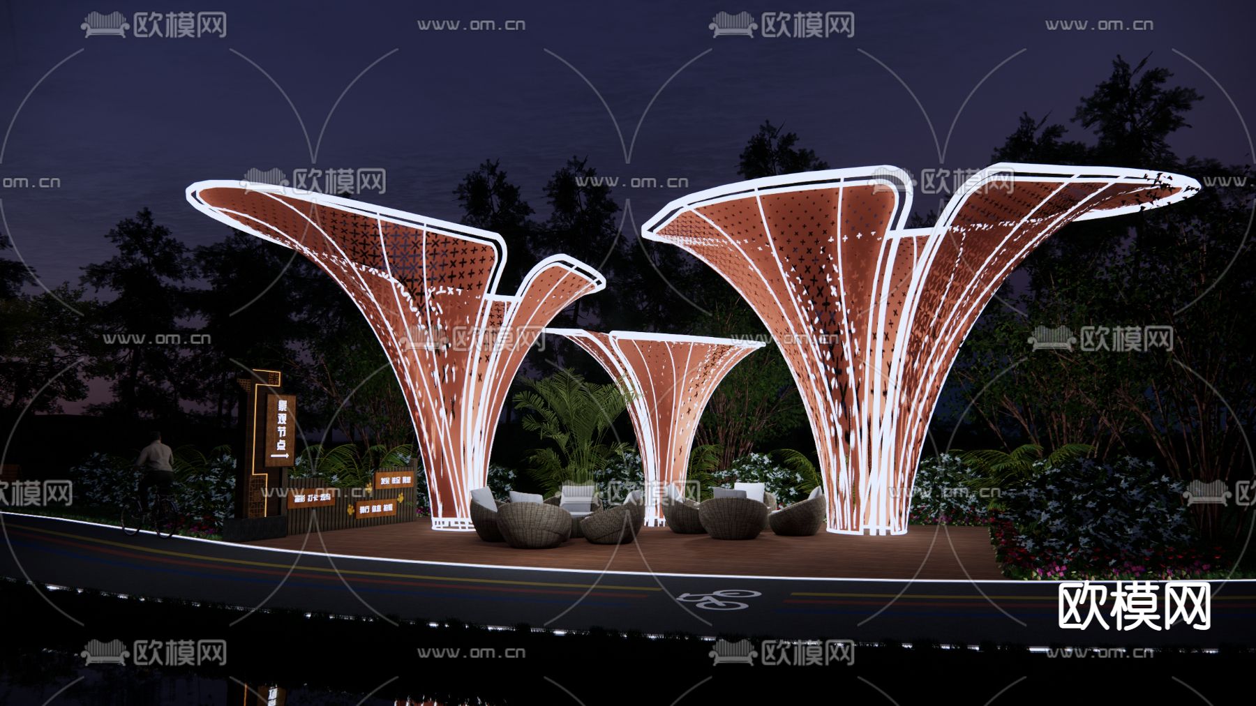 现代景观廊架su模型