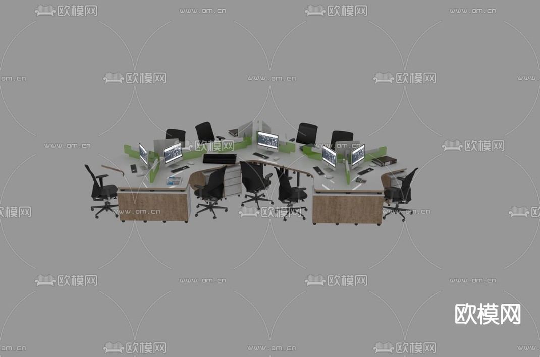 现代简约创意实木异形多人办公桌免费3d模型下载_ID12120310_3dmax免费模型-欧模网