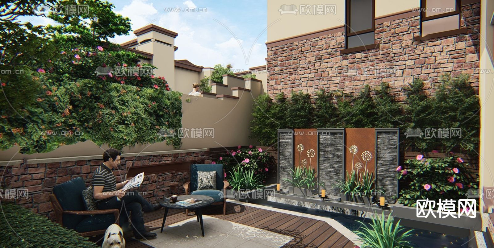 现代别墅庭院su模型下载（渲染图1）