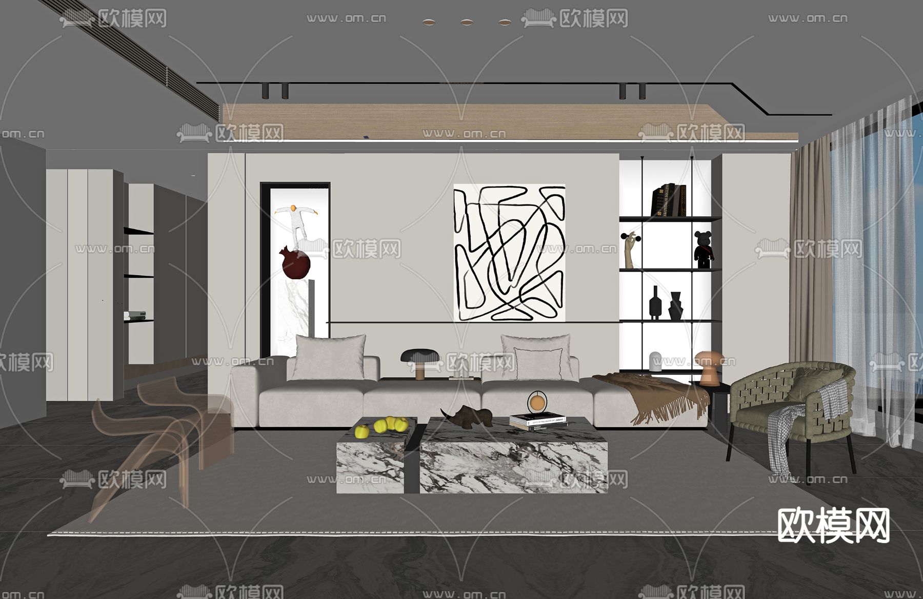 现代客厅su模型下载（渲染图2）