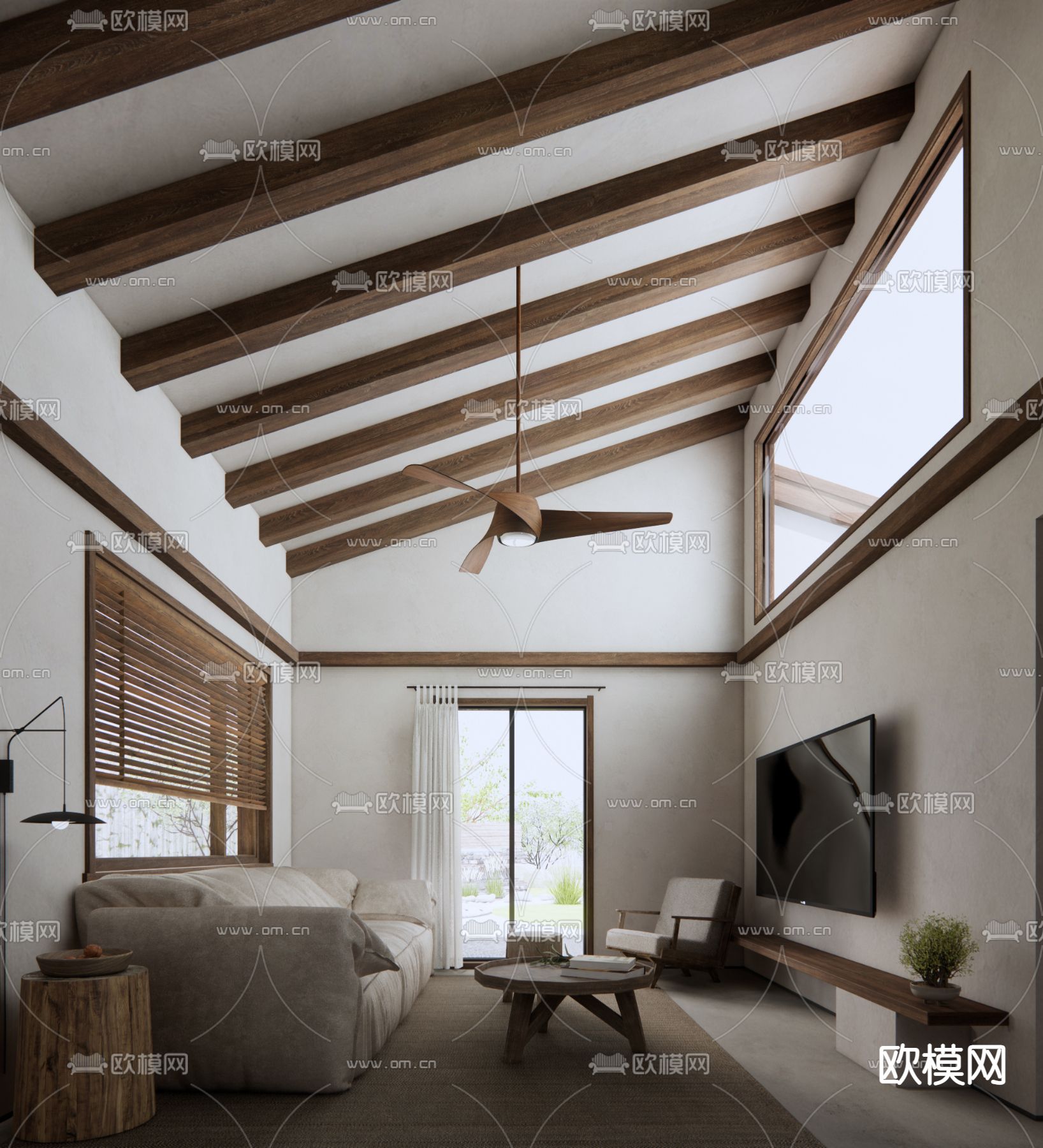 自然风民宿客厅su模型下载（渲染图1）