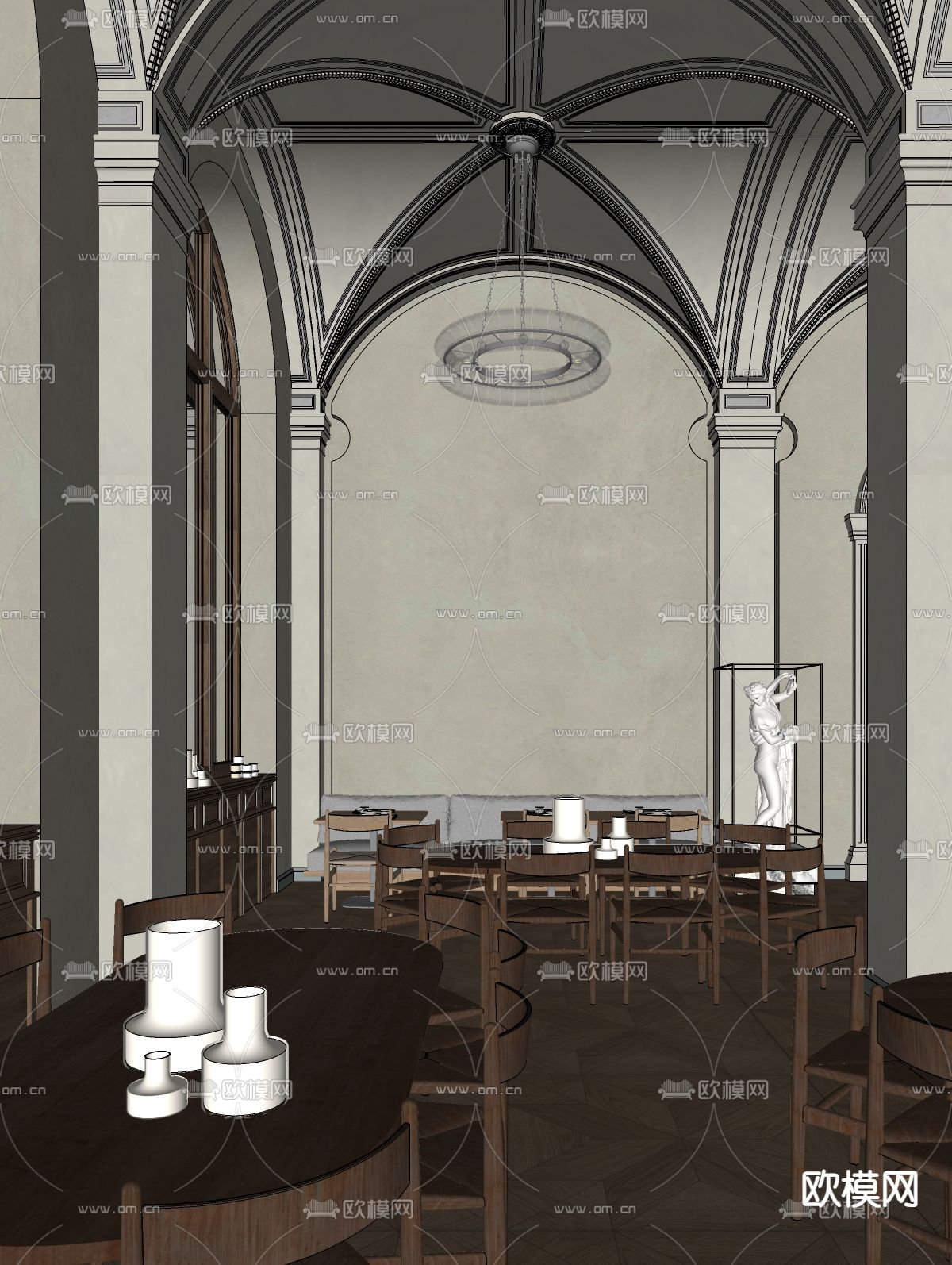 欧式中古西餐厅su模型下载（渲染图4）