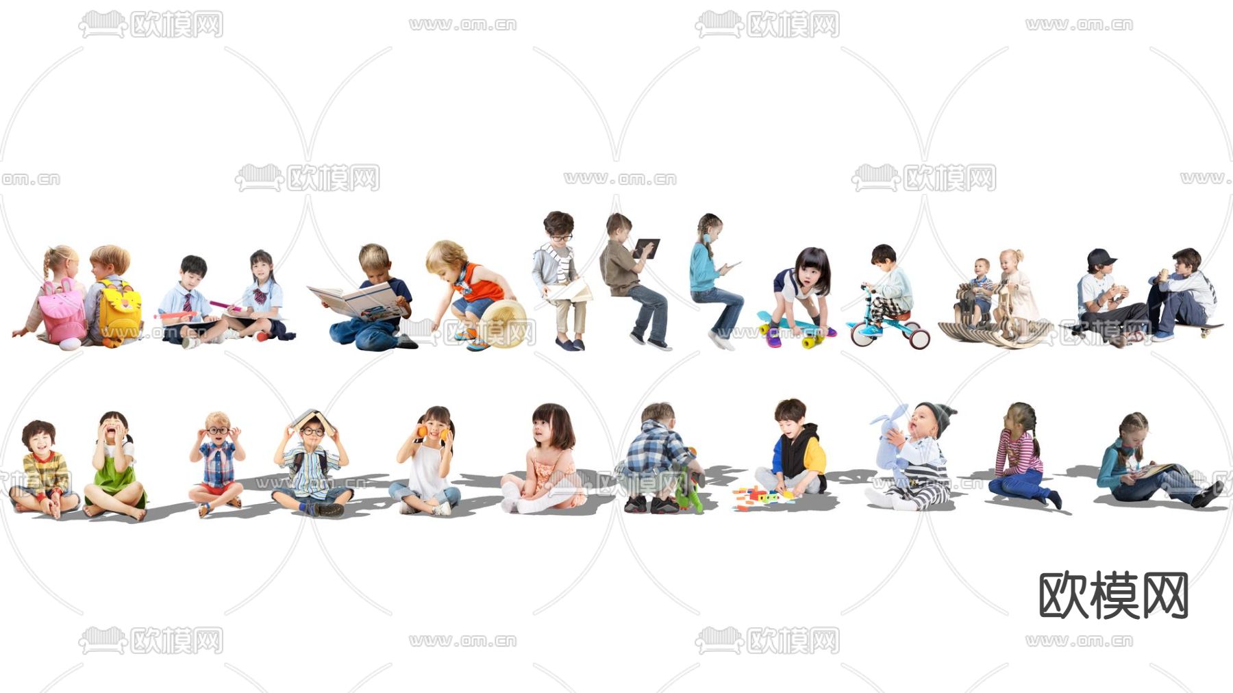 小孩儿童坐姿人物su模型下载