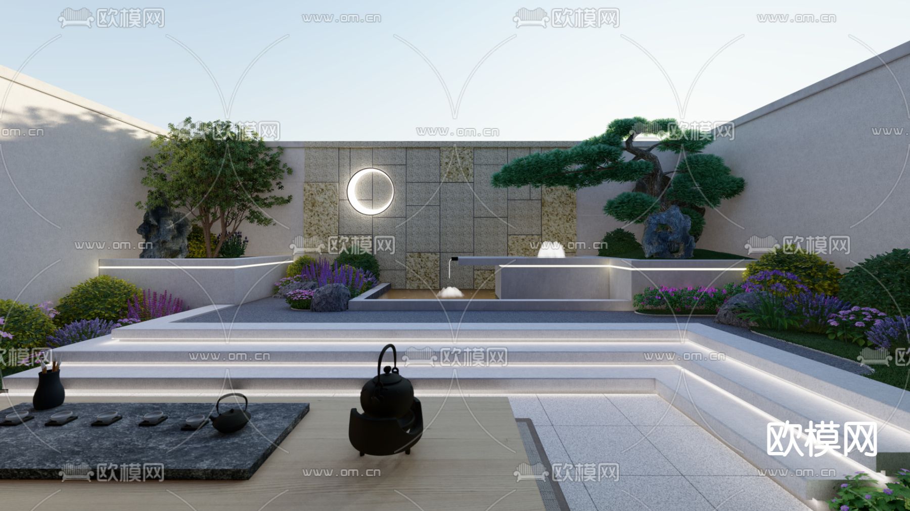 现代别墅下沉庭院景观su模型下载（渲染图2）