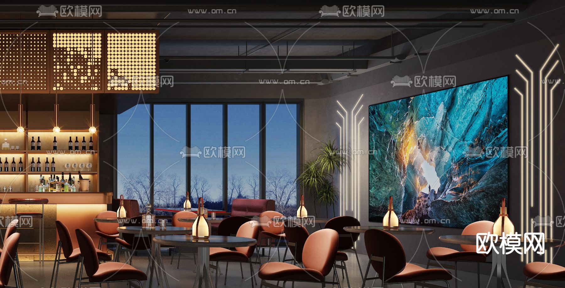 现代酒吧 清吧 音乐餐吧3d模型下载（渲染图3）