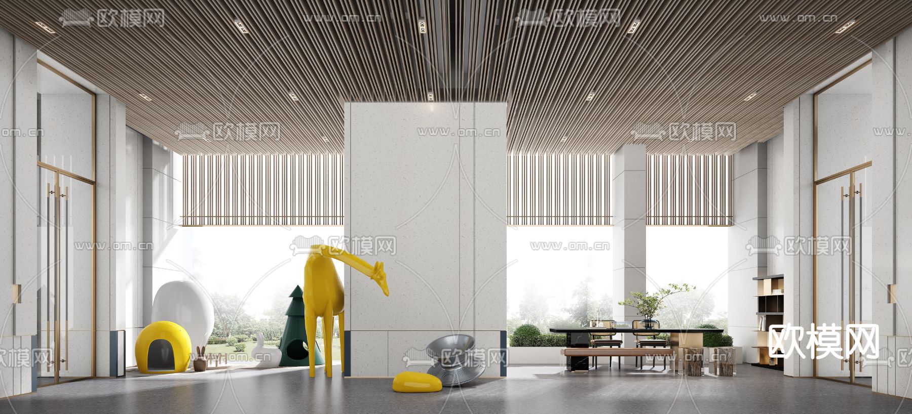 现代住宅小区公共大堂3d模型下载