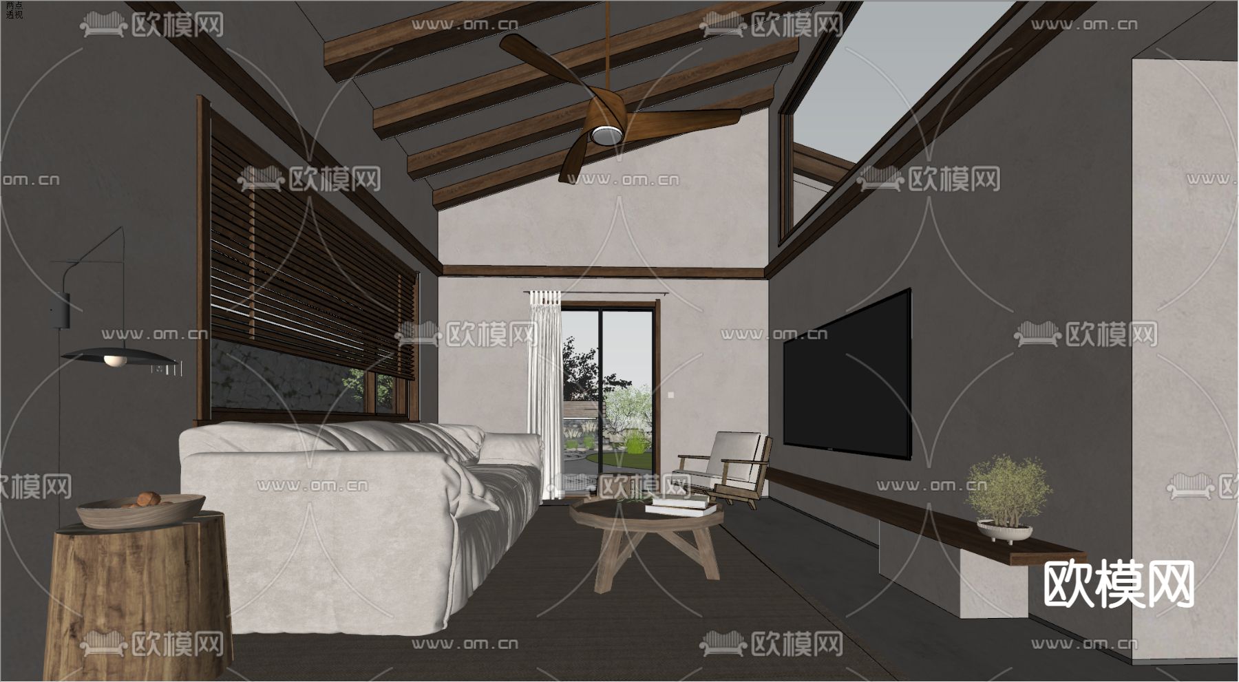 自然风民宿客厅su模型下载（渲染图3）