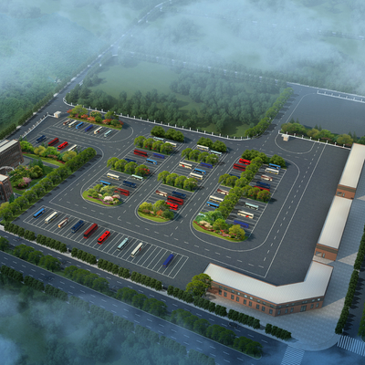 大巴停车场鸟瞰psd