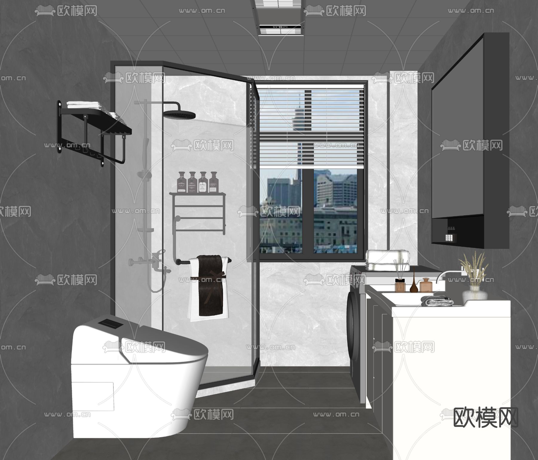 现代浴室卫生间su模型下载（渲染图2）