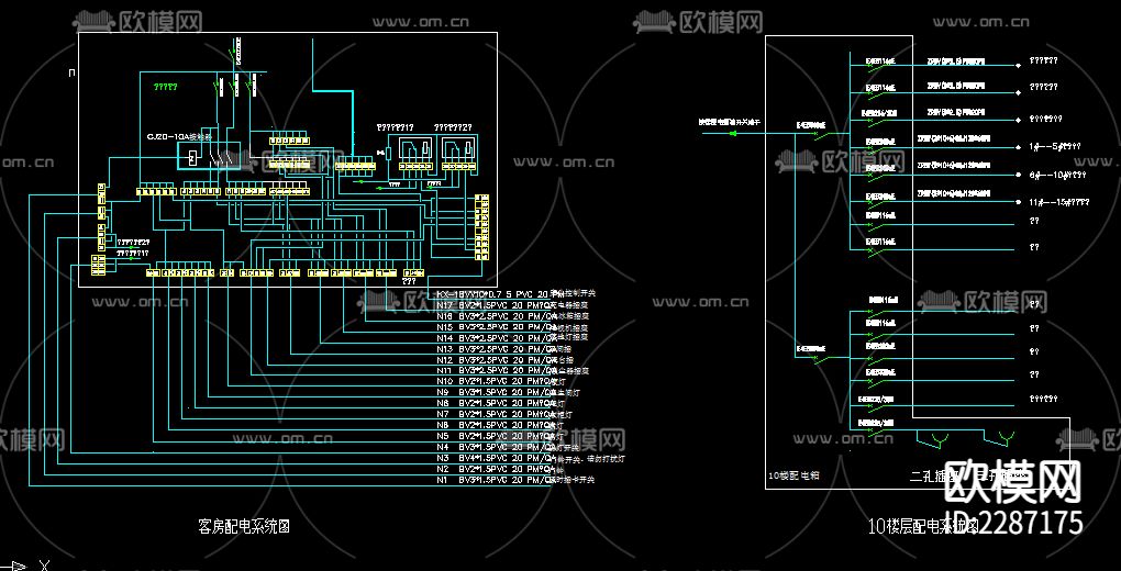 酒店宾馆电气cad布置图下载（渲染图5）