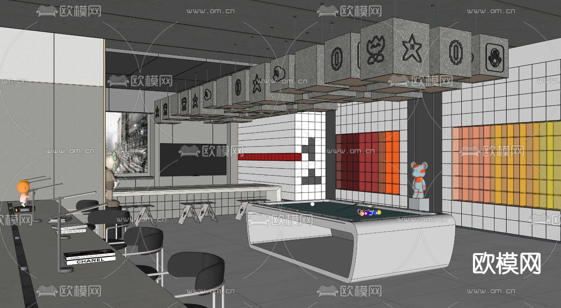 现代社区大堂su模型