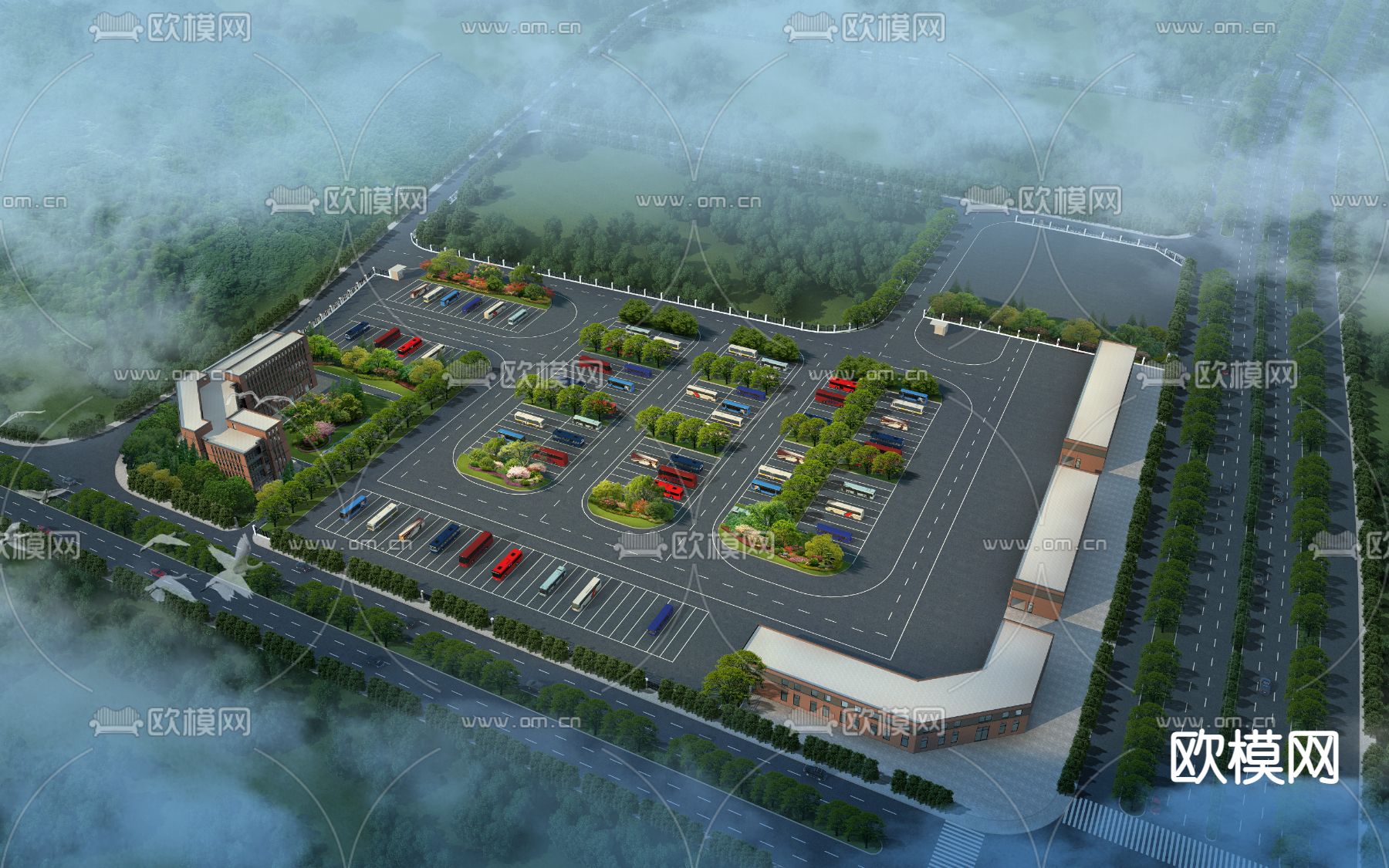 现代大巴停车场鸟瞰psd下载