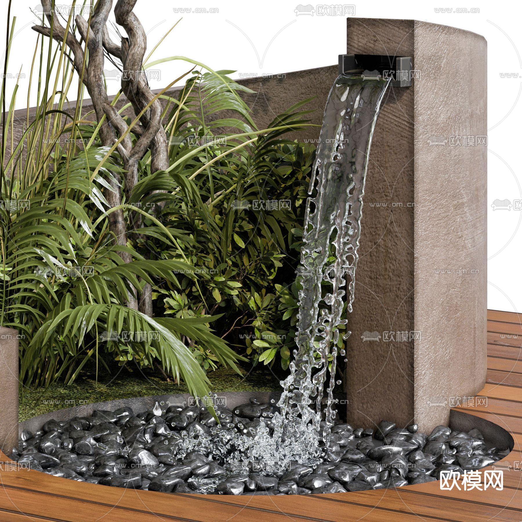 现代花坛水景 景观树3d模型下载（渲染图4）