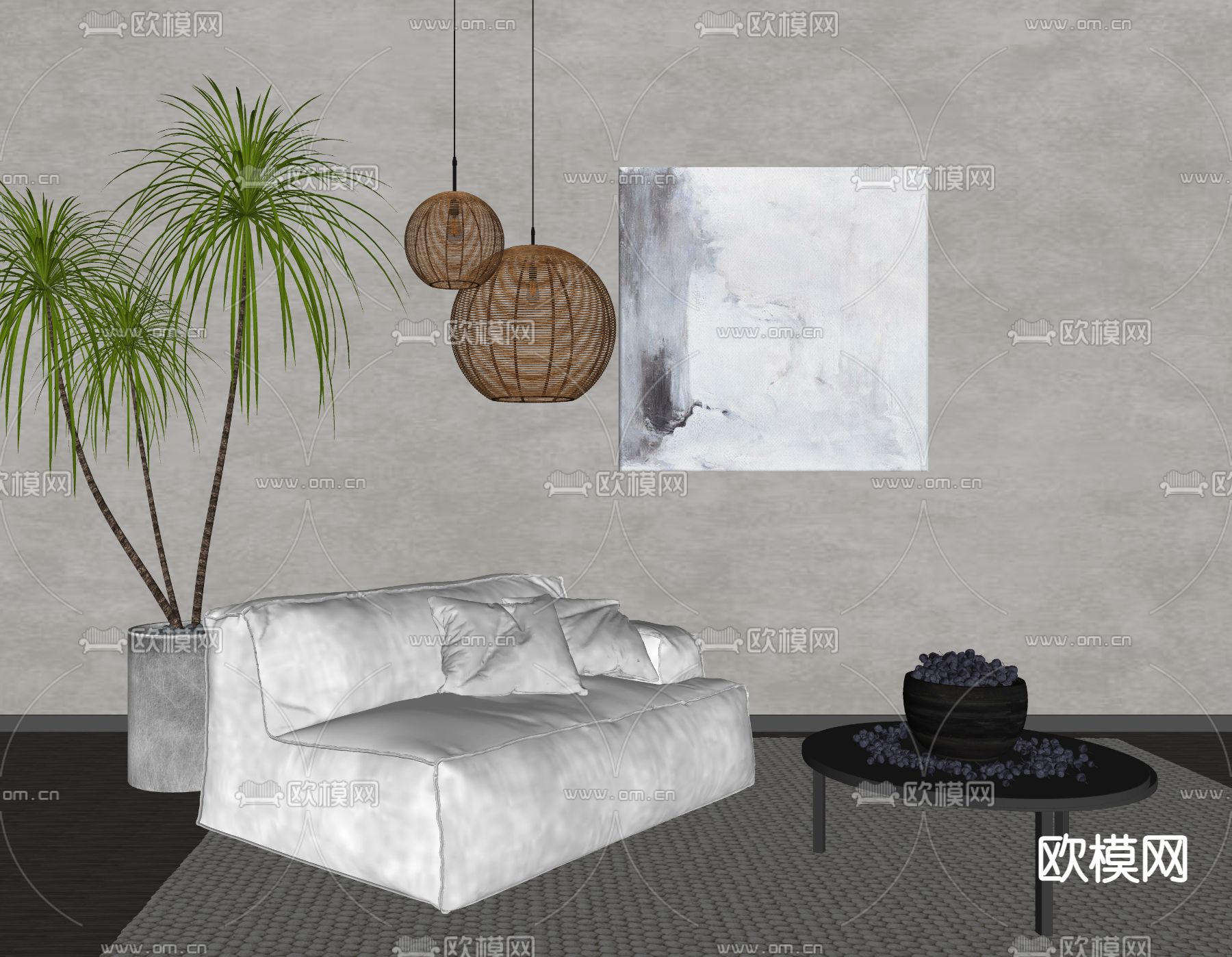 侘寂风双人懒人沙发su模型下载（渲染图2）