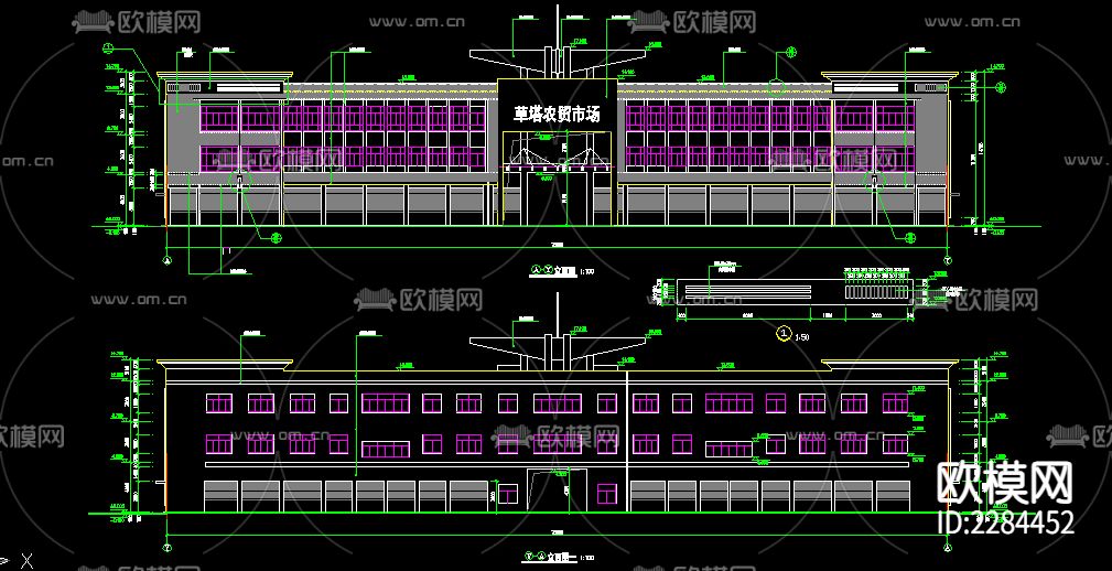 菜市场建筑CAD施工图下载（渲染图2）