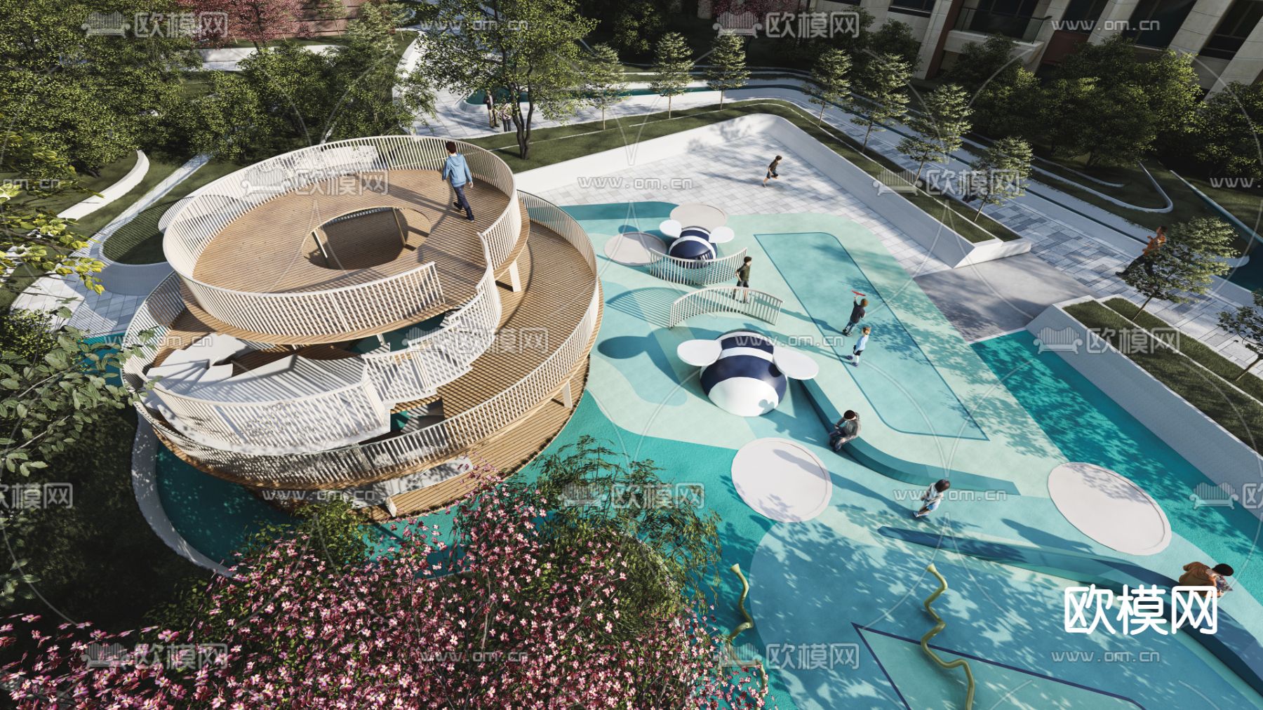 现代小区景观su模型下载（渲染图3）