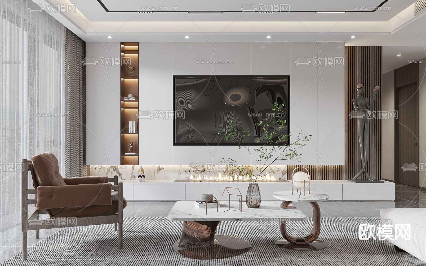 现代客厅3d模型下载（渲染图3）