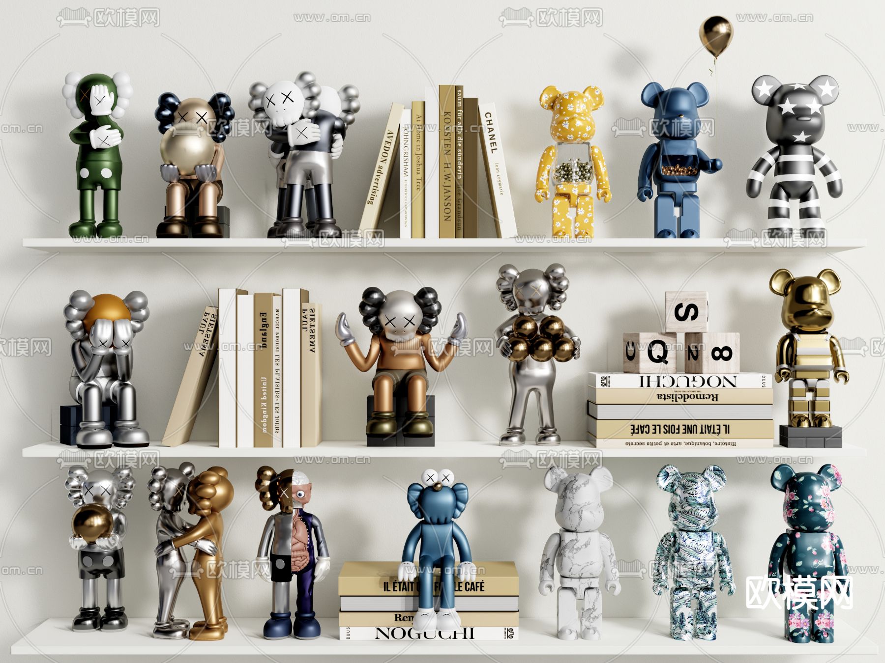 现代KAWS潮玩雕塑书籍摆件su模型下载（渲染图1）