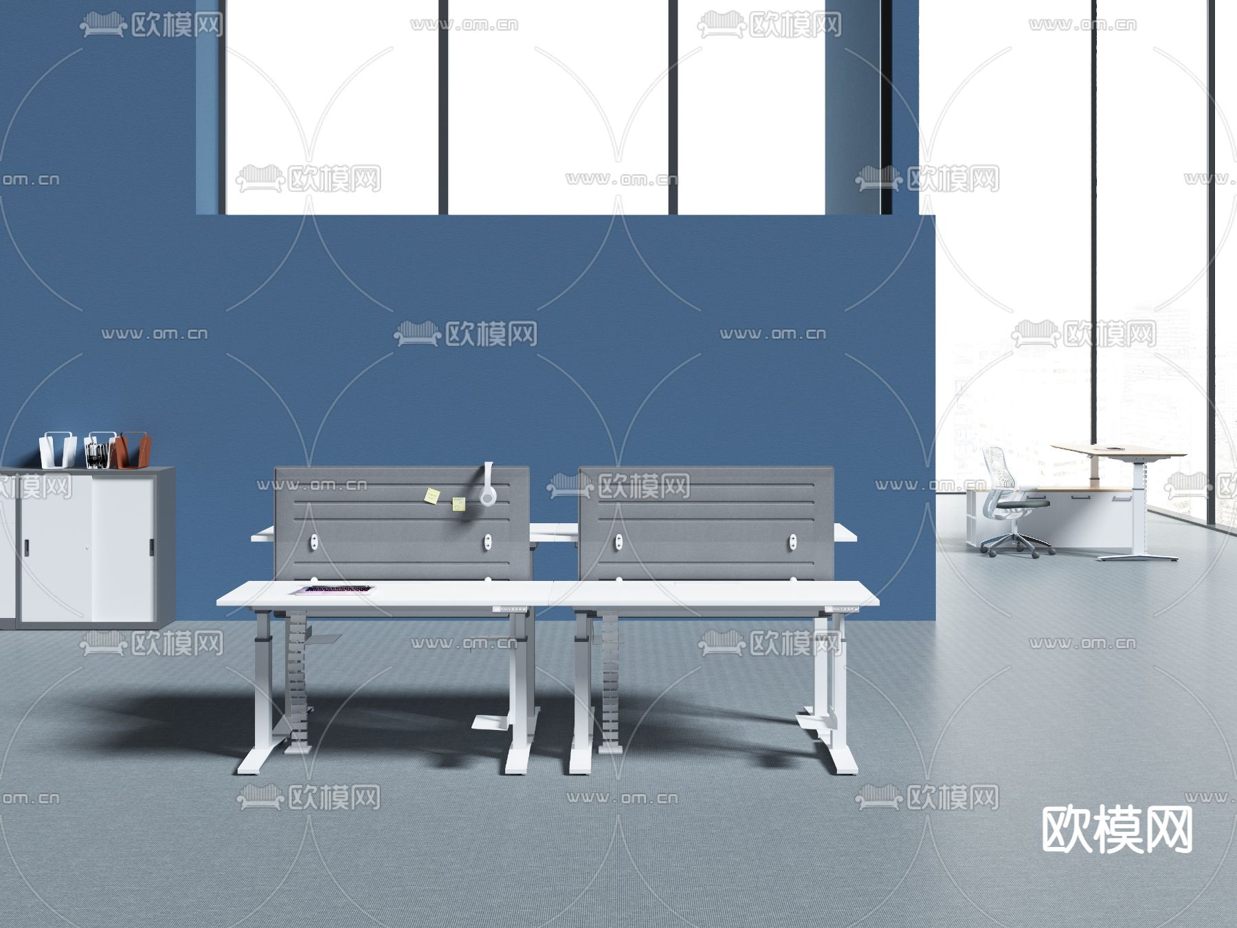 现代屏风卡位办公桌椅3d模型下载