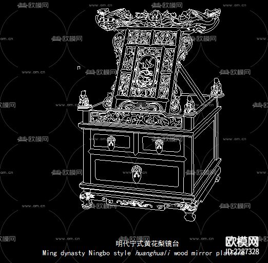 明清中式古典屏风cad图库下载（渲染图6）