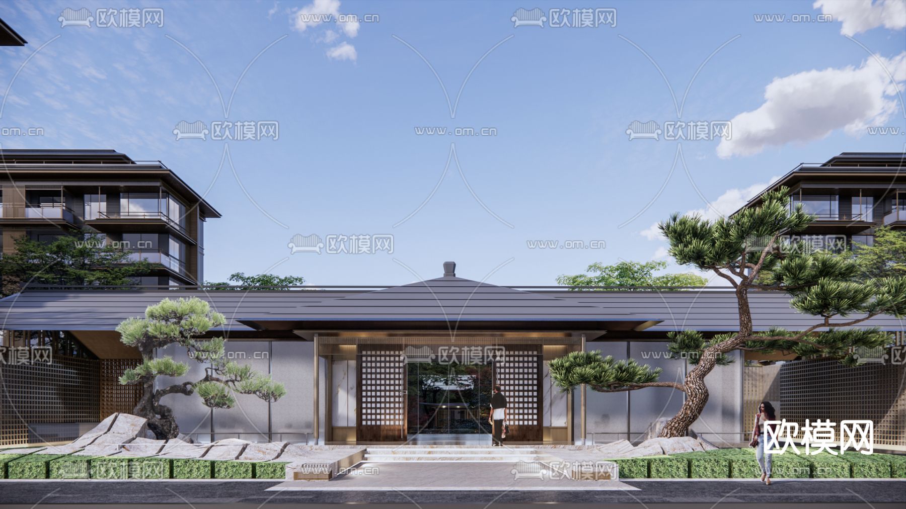 新中式下沉庭院景观su模型下载（渲染图8）