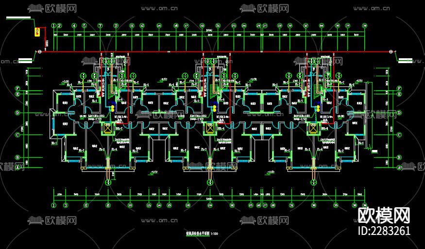 酒都錦苑21號樓給排水cad施工圖下載(渲染圖4)