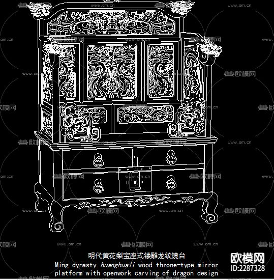 明清中式古典屏风cad图库下载（渲染图2）