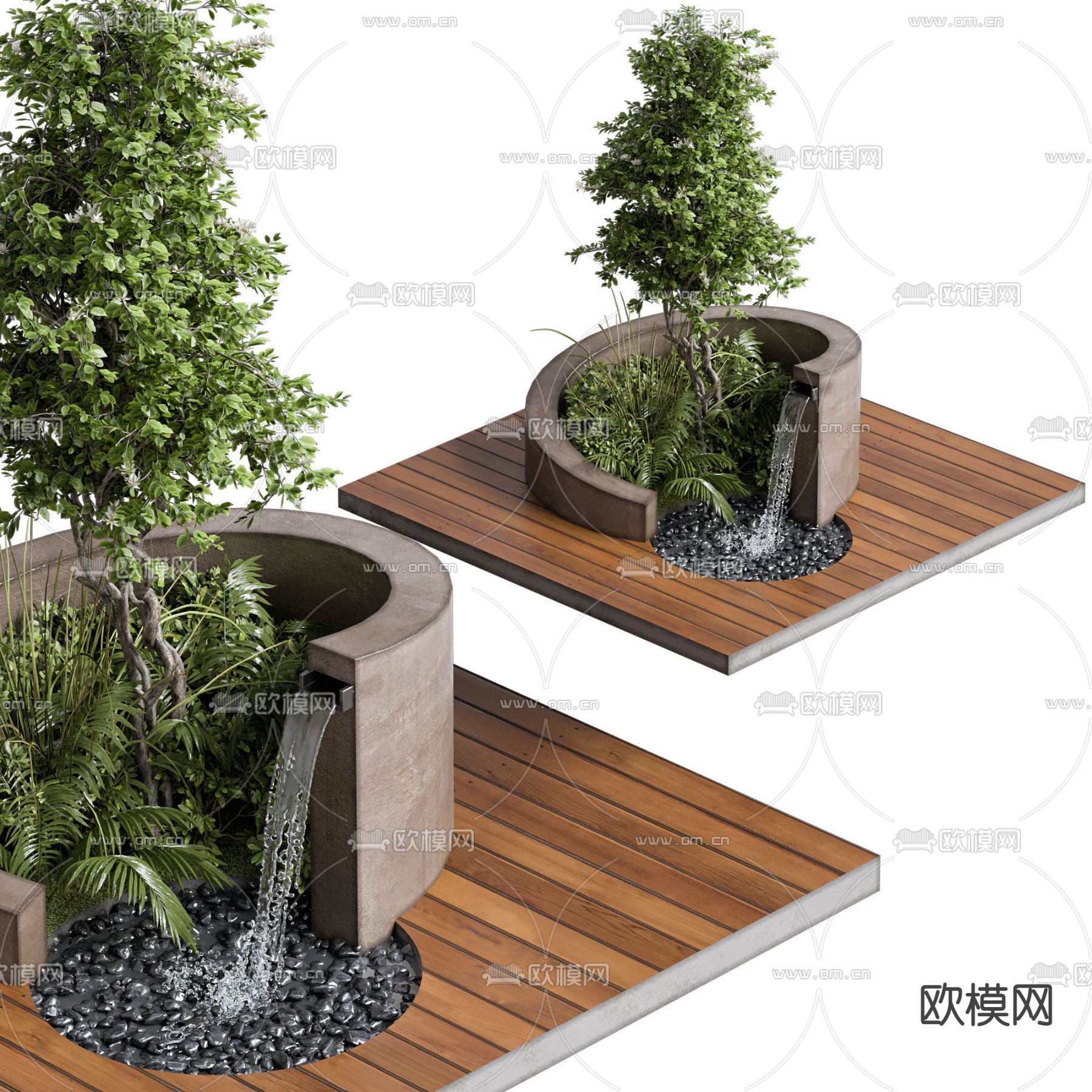 现代花坛水景 景观树3d模型下载（渲染图5）