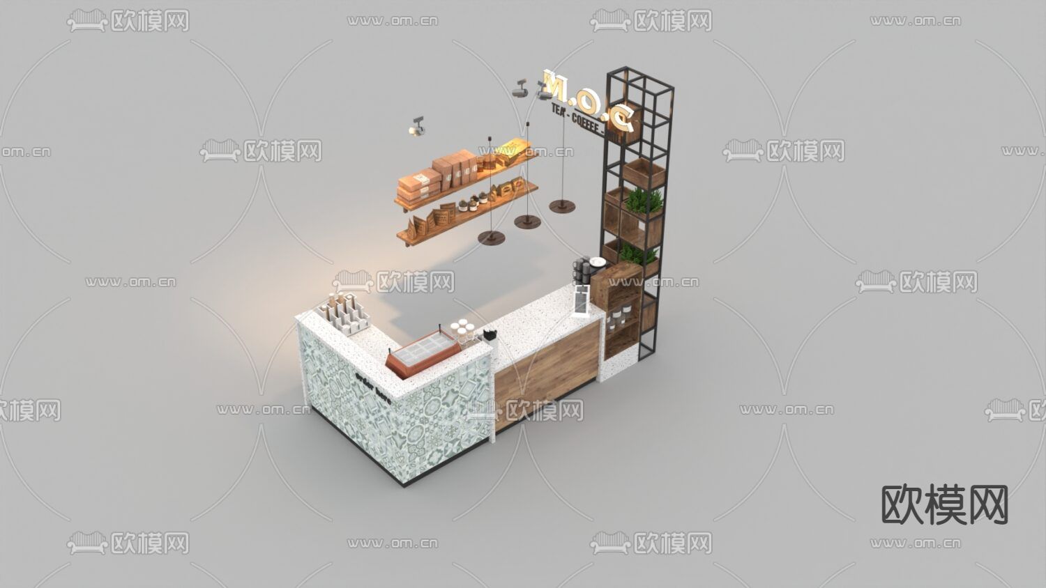 北欧简约实木塑料吧台免费3d模型下载