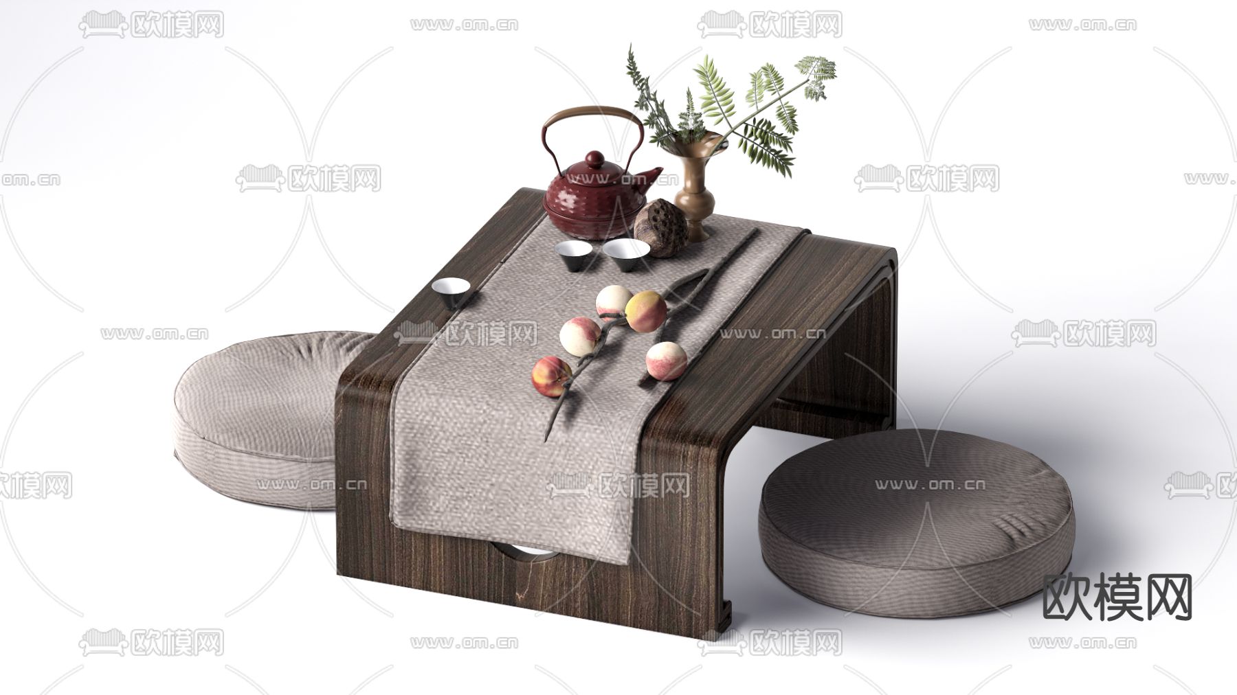新中式茶台su模型下载（渲染图1）