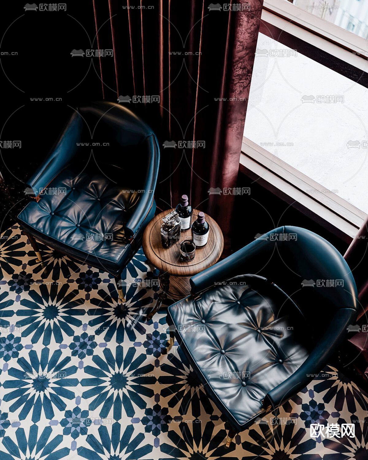 美式古典轻奢创意休闲区免费3d模型下载（渲染图4）