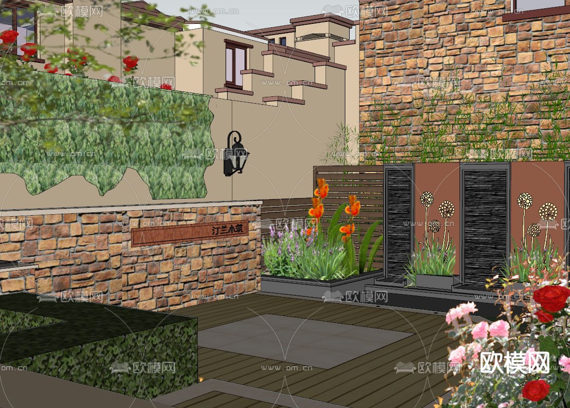 现代别墅庭院su模型下载（渲染图2）