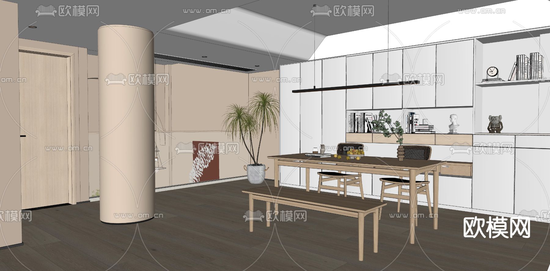 北欧书房su模型下载（渲染图2）