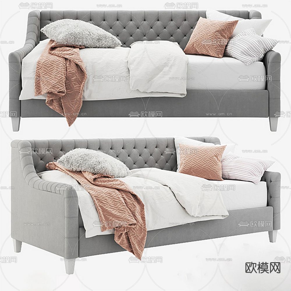 北欧灰色多人沙发3d模型下载（渲染图1）