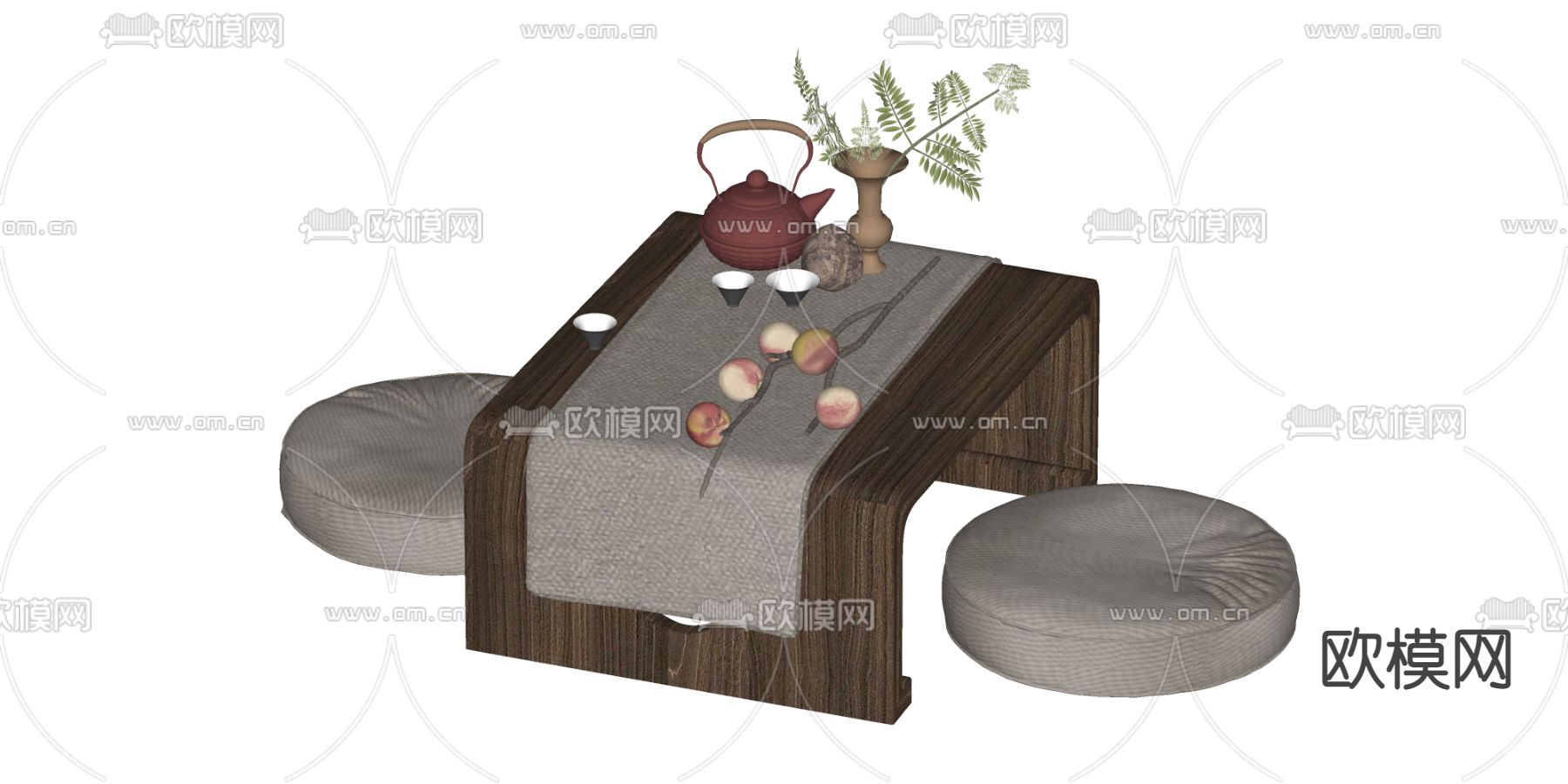 新中式茶台su模型下载（渲染图2）