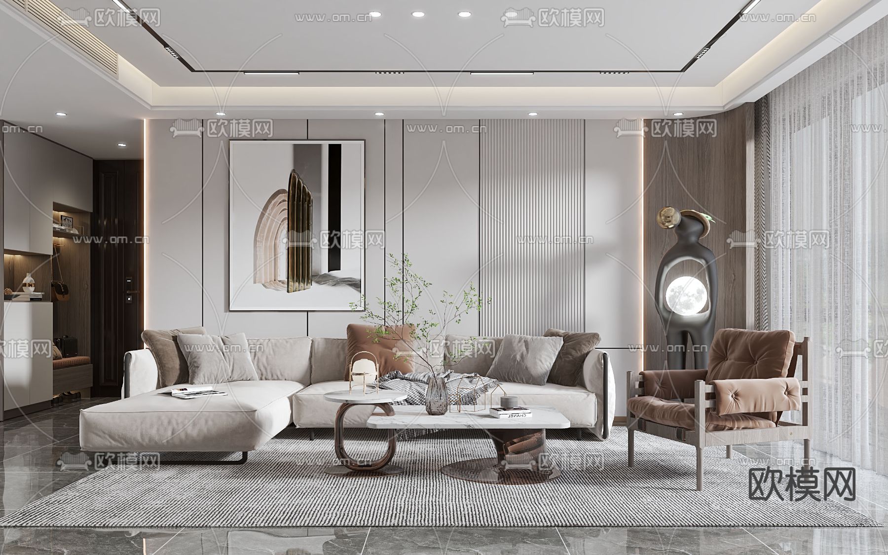 现代客厅3d模型下载（渲染图1）