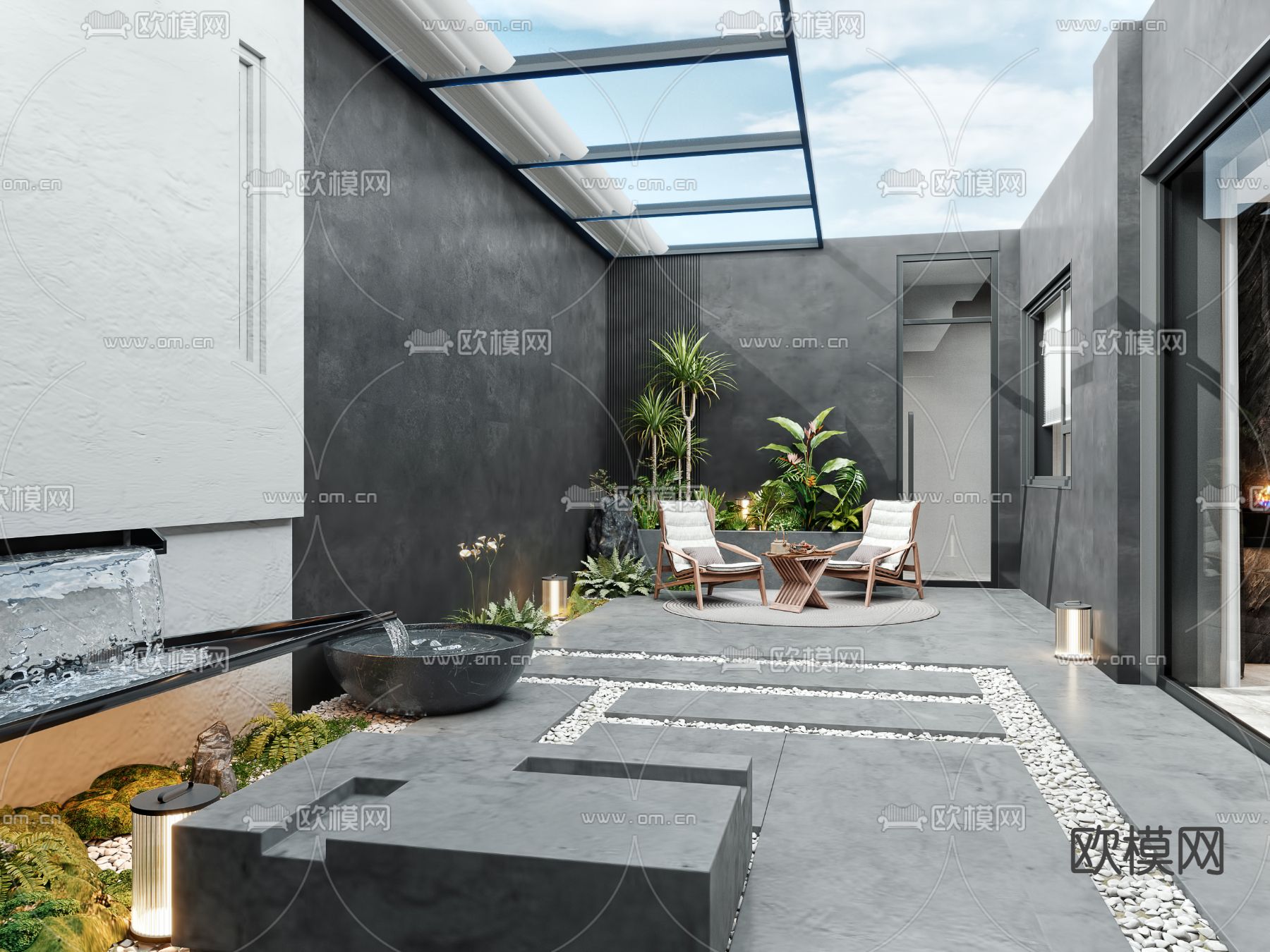 现代阳台玻璃房 花园3d模型下载（渲染图1）