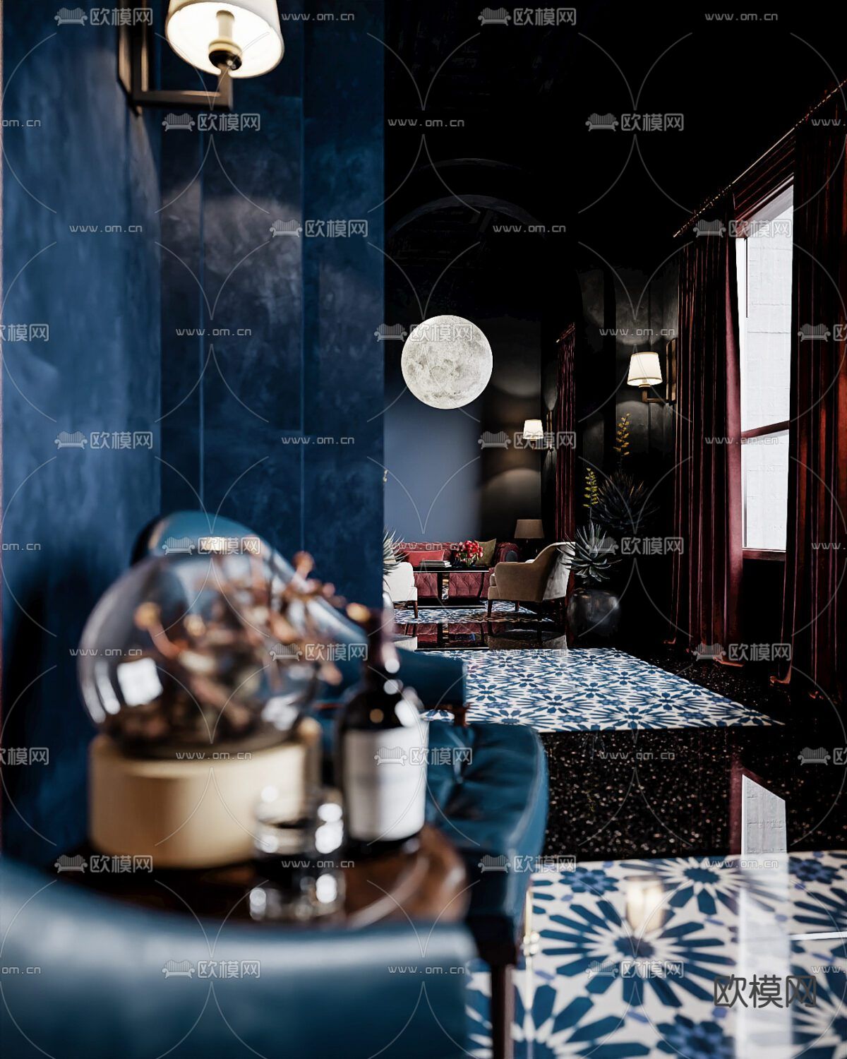 美式古典轻奢创意休闲区免费3d模型下载（渲染图5）