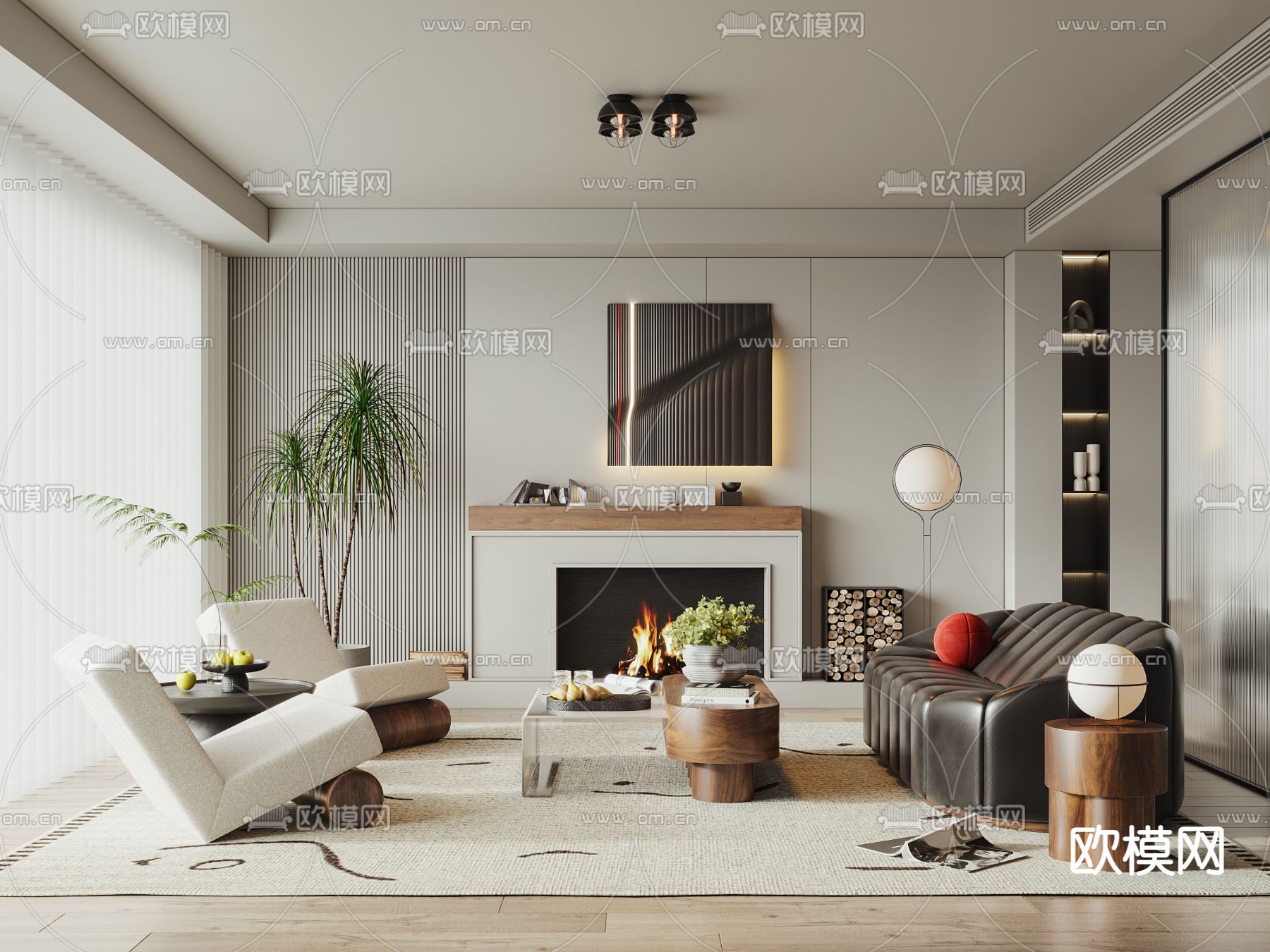 现代中古风客厅3d模型下载_ID12118981_3dmax免费模型-欧模网