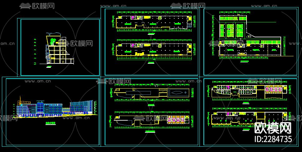 临街商场建筑外观平面规划cad施工图下载（渲染图1）