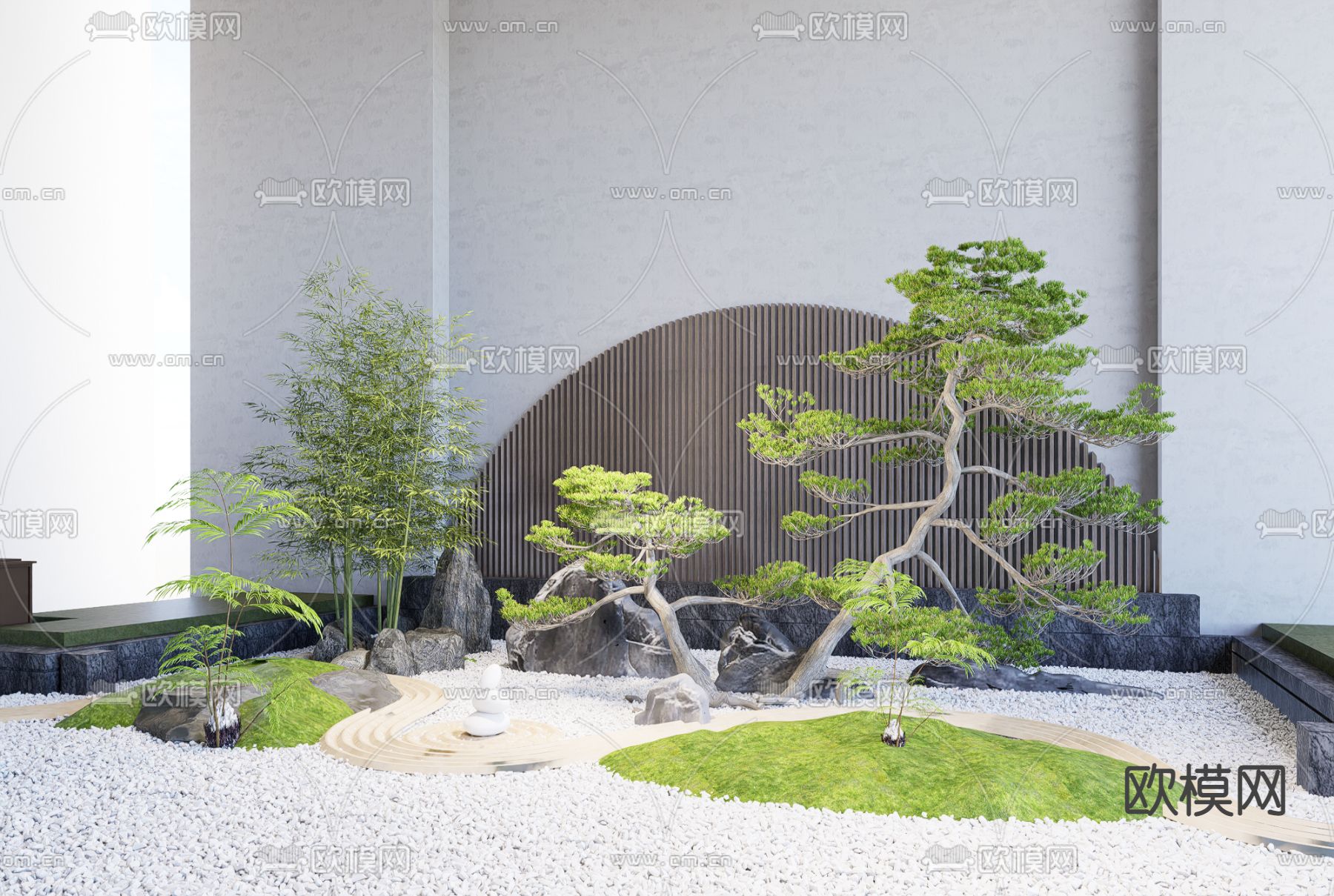新中式枯山水庭院景观su模型下载_ID12117482_sketchup模型下载-欧模网
