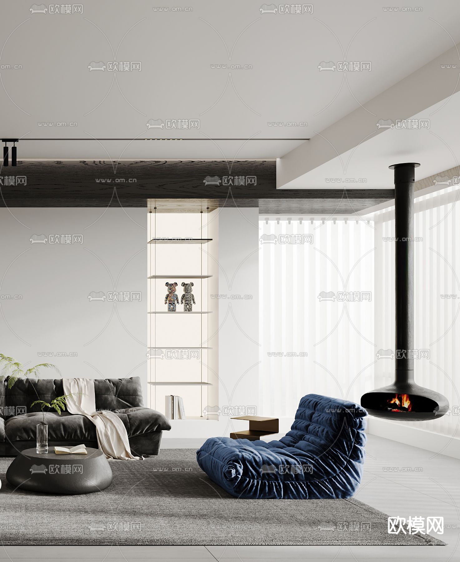 现代高级灰客厅3d模型下载（渲染图2）