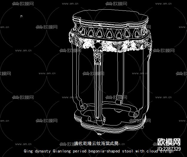 明清中式古典凳cad图库下载（渲染图6）