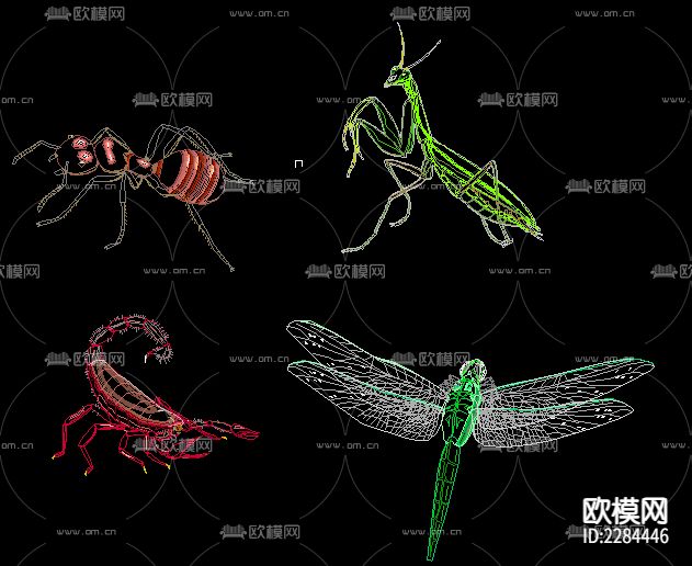 动物类昆虫CAD施工图下载（渲染图3）