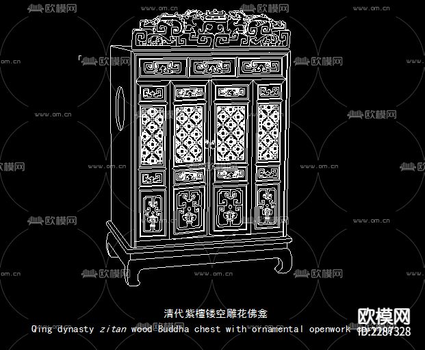 明清中式古典屏风cad图库下载（渲染图3）