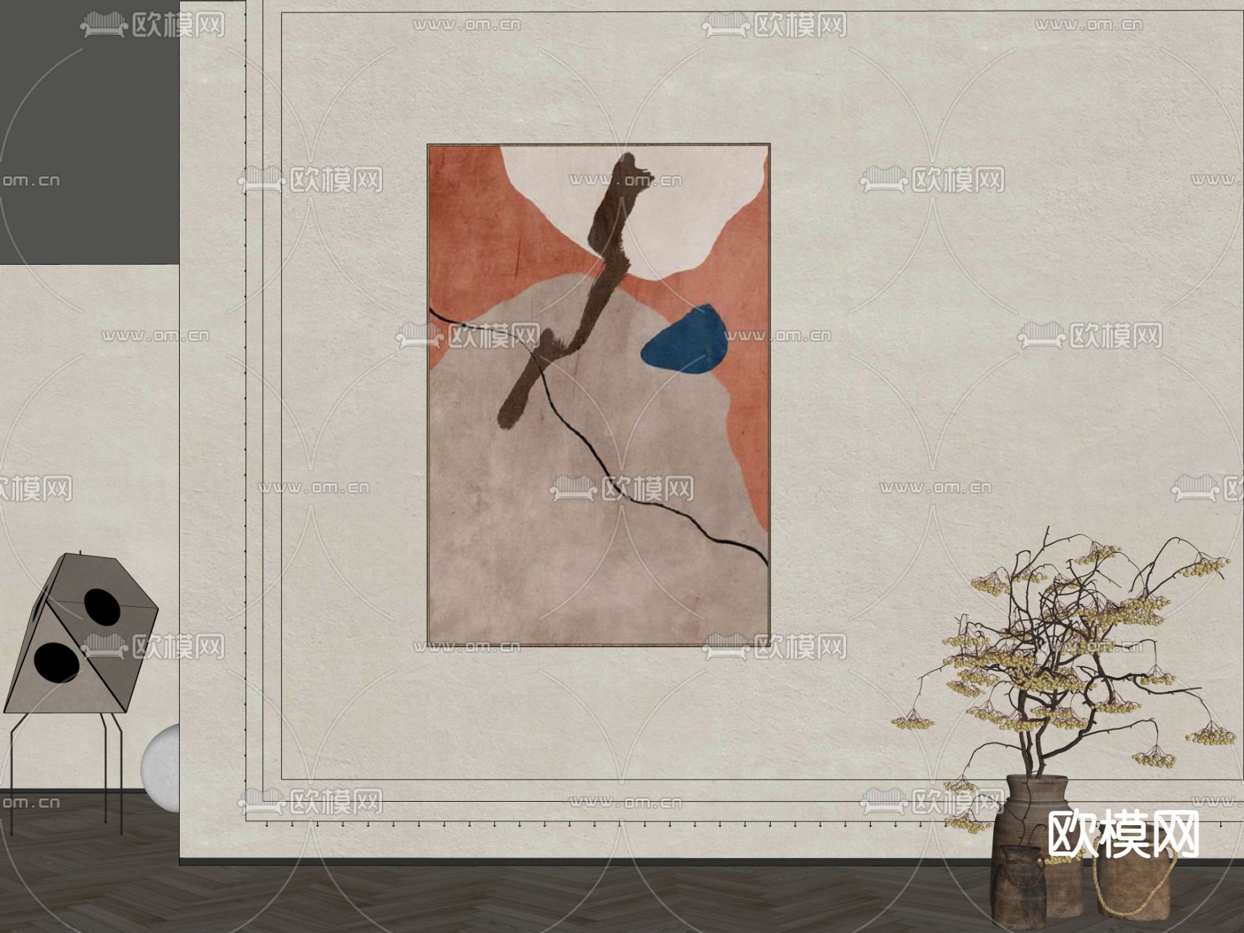侘寂装饰画 抽象画su模型下载（渲染图2）
