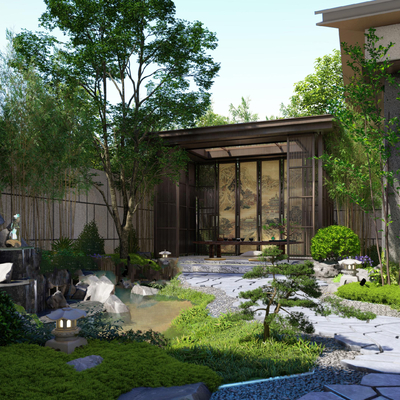  中式别墅庭院su模型 