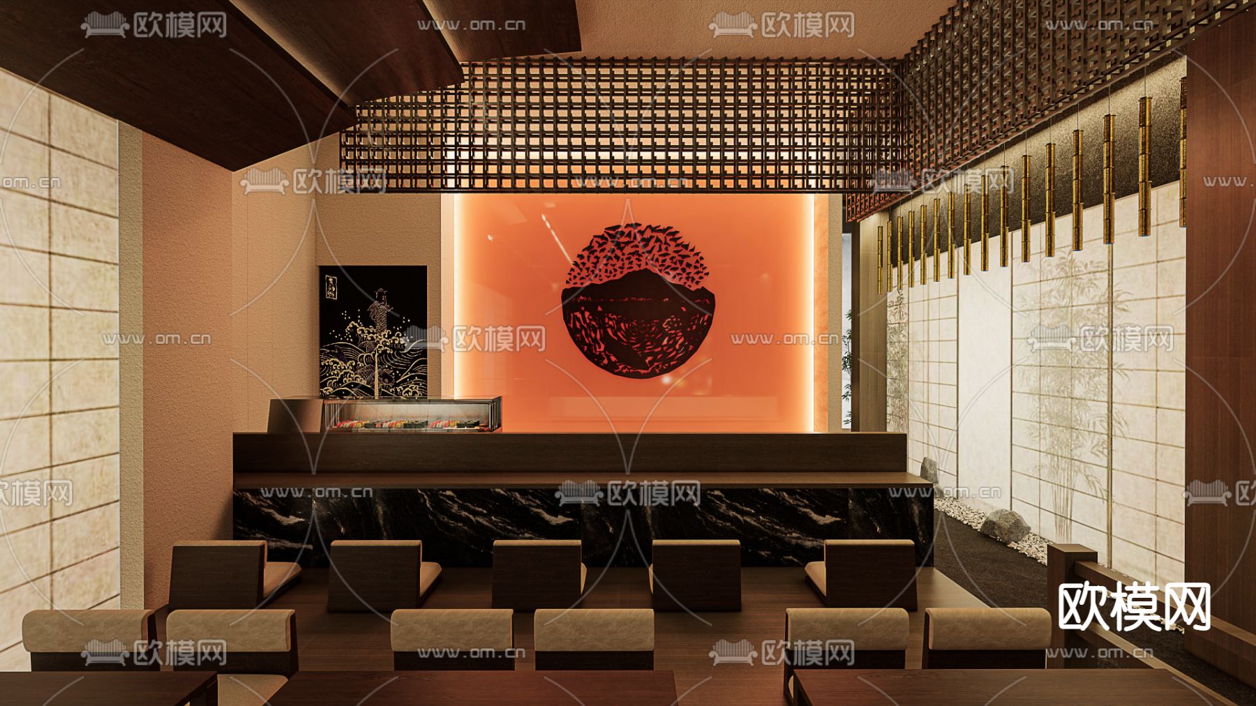 日式寿司店su模型下载_ID12116336_sketchup模型下载-欧模网